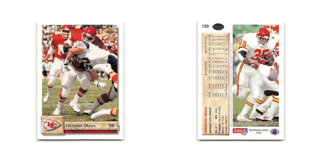 Christian Okoye 1992 Upper Deck #135 Kansas City Chiefs Football Card NM
