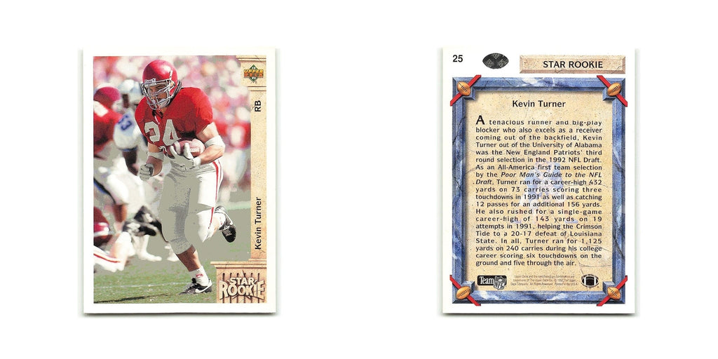 Kevin Turner Rookie 1992 Upper Deck #25 New England Patriots Football Card NM