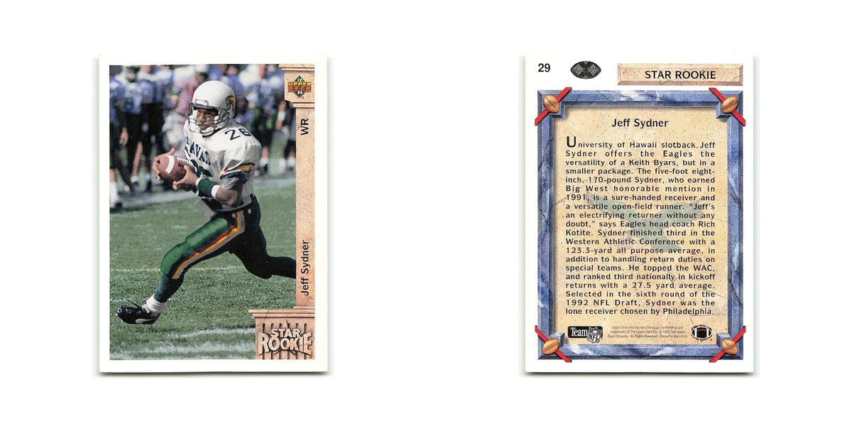Jeff Sydner Rookie 1992 Upper Deck #29 Philadelphia Eagles Football Card NM