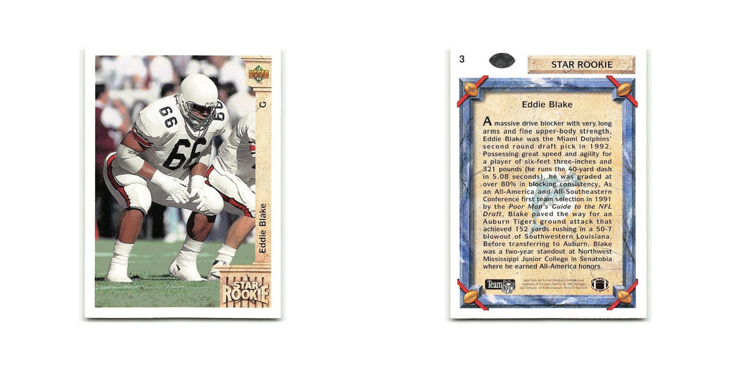 Eddie Blake Rookie 1992 Upper Deck #3 Miami Dolphins Football Card NM