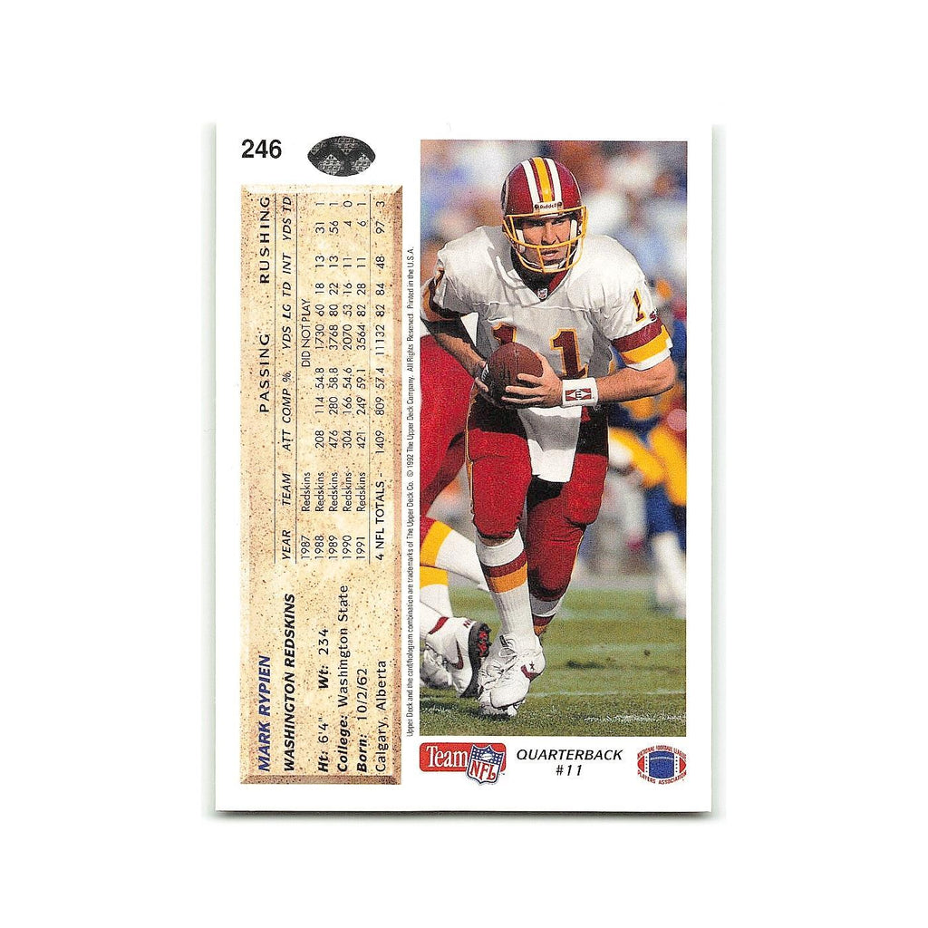 Mark Rypien 1992 Upper Deck #246 Washington Redskins Football Card NM