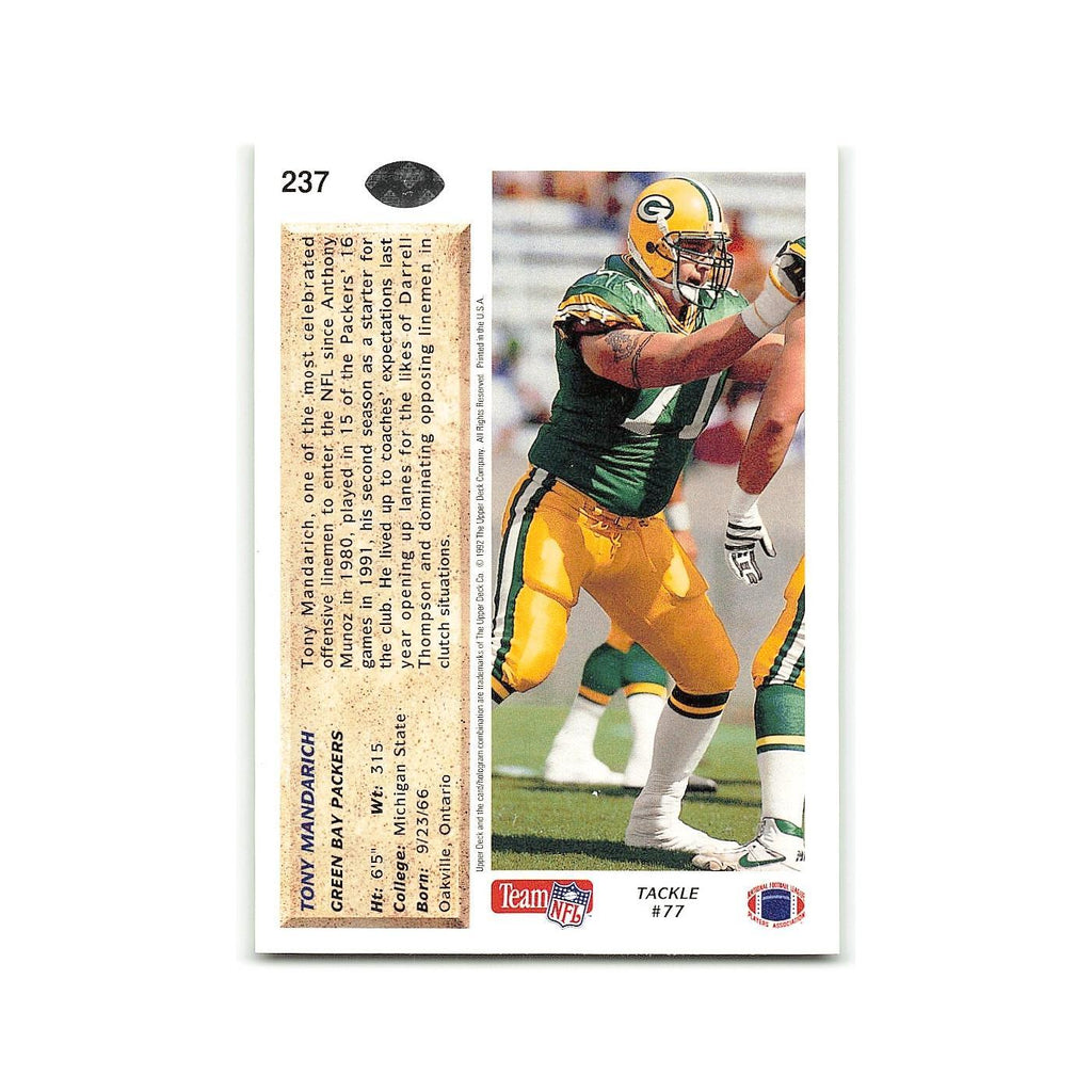 Tony Mandarich 1992 Upper Deck #237 Green Bay Packers Football Card NM