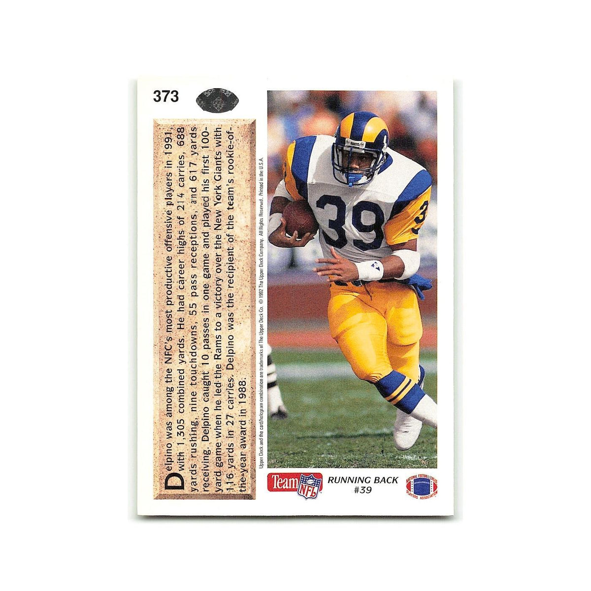 Robert Delpino 1992 Upper Deck #373 Los Angeles Rams Football Card NM
