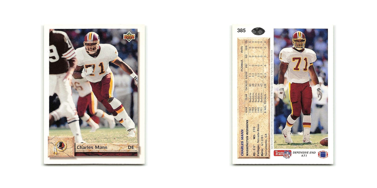 Charles Mann 1992 Upper Deck #385 Washington Redskins Football Card NM