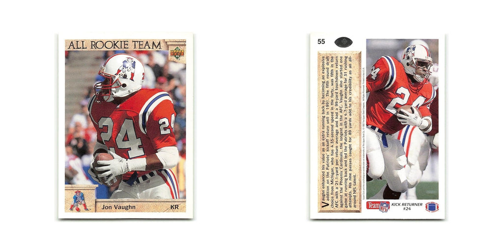 Jon Vaughn Rookie 1992 Upper Deck #55 New England Patriots Football Card NM