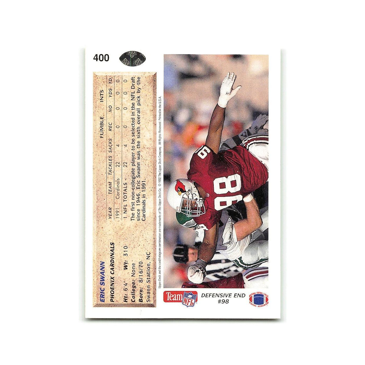 Eric Swann 1992 Upper Deck #400 Phoenix Cardinals Football Card NM