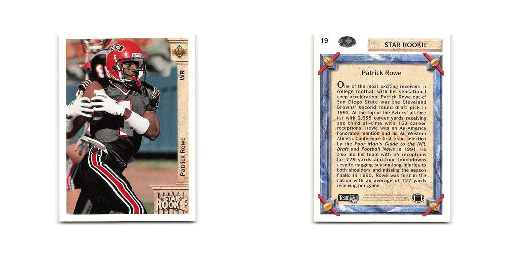 Patrick Rowe Rookie 1992 Upper Deck #19 Cleveland Browns Football Card NM