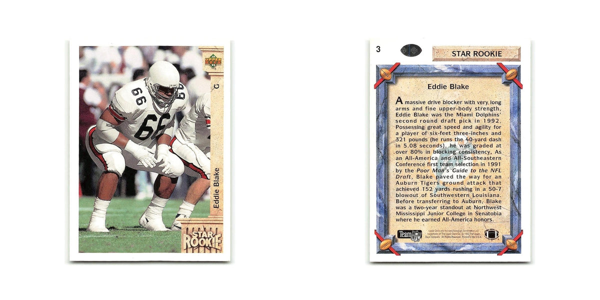 Eddie Blake Rookie 1992 Upper Deck #3 Miami Dolphins Football Card NM
