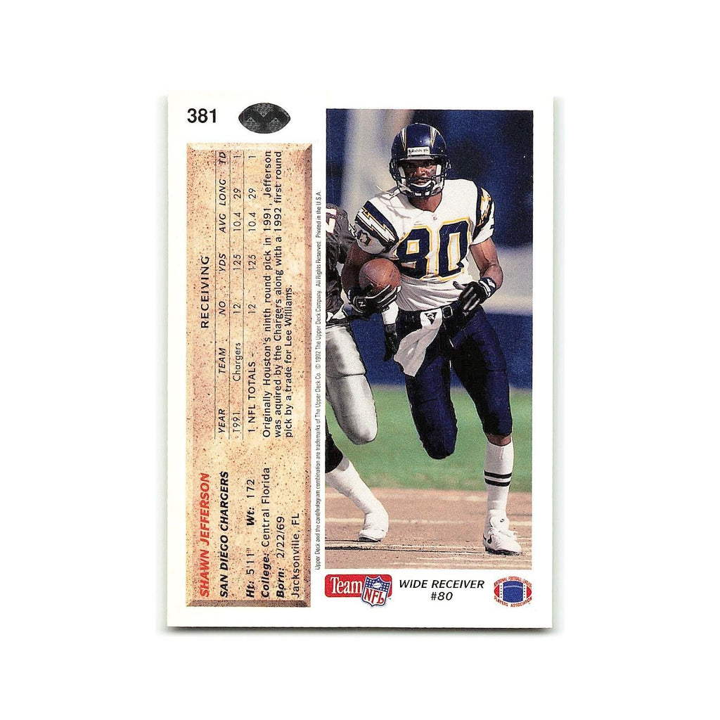 Shawn Jefferson 1992 Upper Deck #381 San Diego Chargers Football Card NM