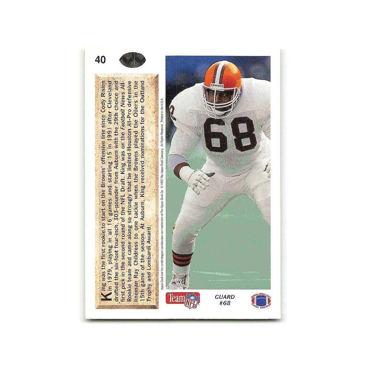 Ed King Rookie 1992 Upper Deck #40 Cleveland Browns Football Card NM