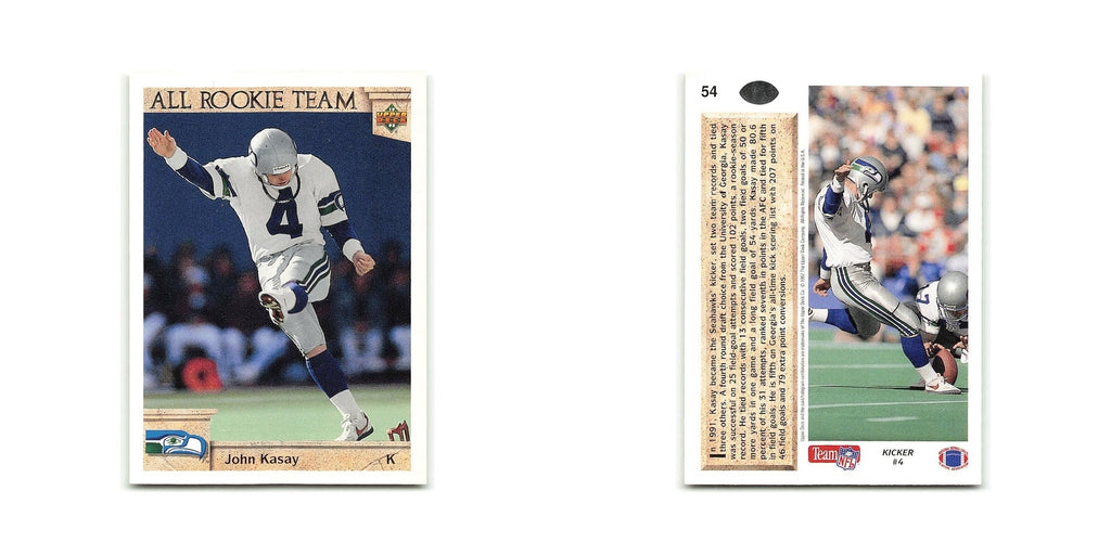 John Kasay Rookie 1992 Upper Deck #54 Seattle Seahawks Football Card NM