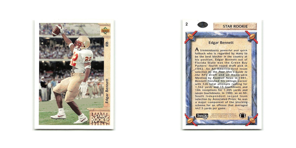 Edgar Bennett Rookie 1992 Upper Deck #2 Green Bay Packers Football Card NM