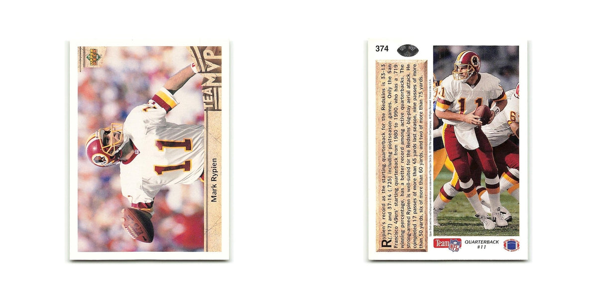 Mark Rypien 1992 Upper Deck #374 Washington Redskins Football Card NM