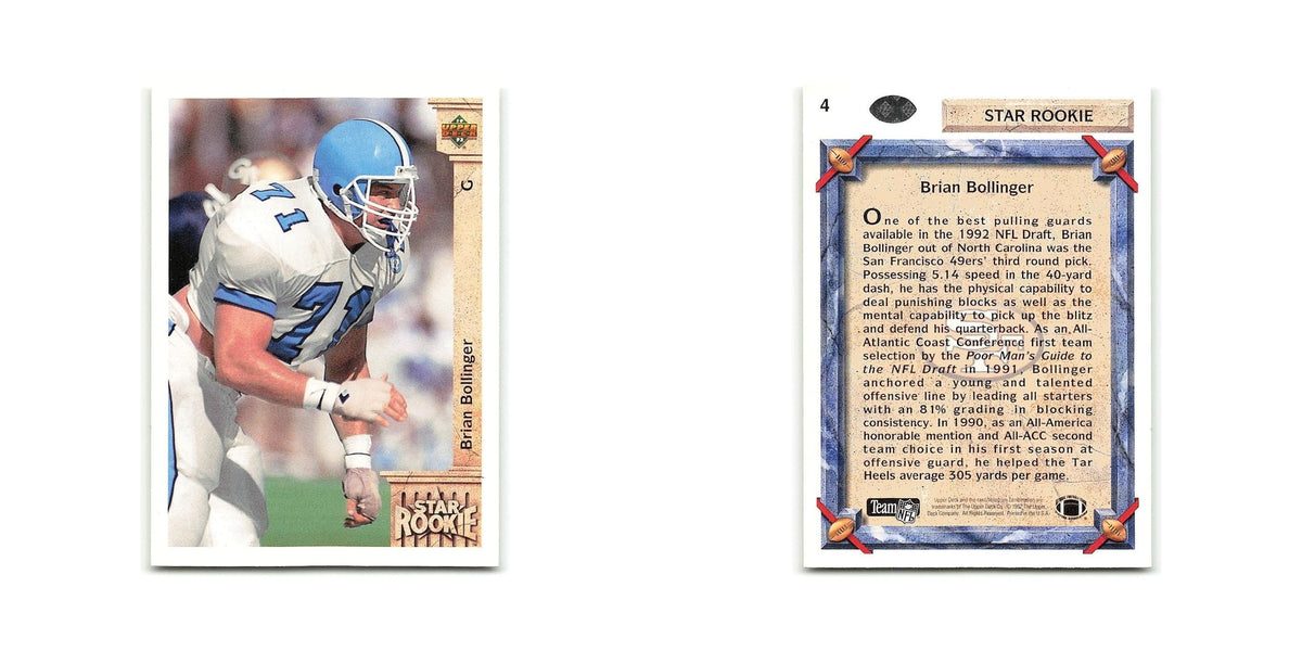 Brian Bollinger Rookie 1992 Upper Deck #4 San Francisco 49ers Football Card NM
