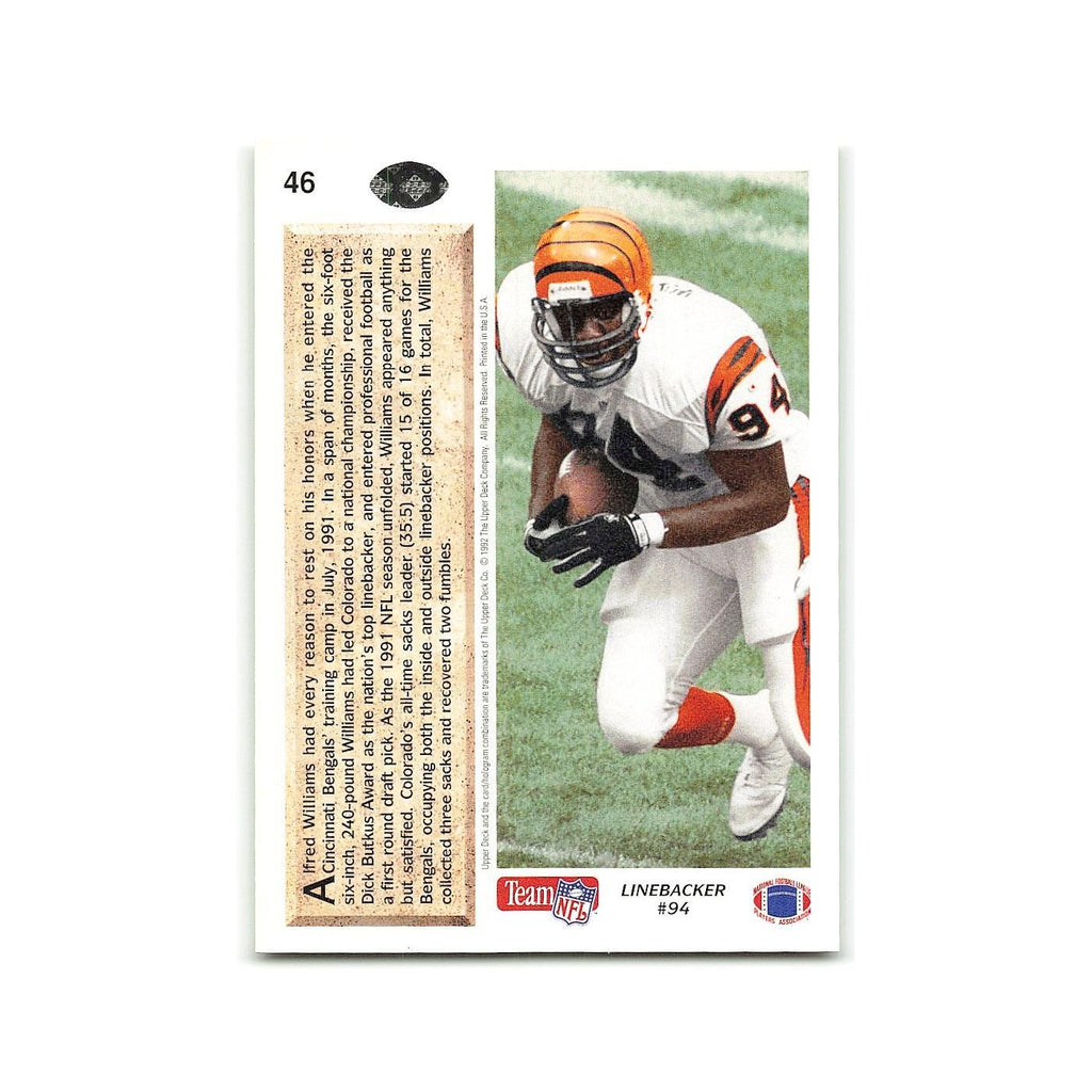 Alfred Williams Rookie 1992 Upper Deck #46 Cincinnati Bengals Football Card NM