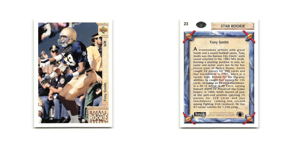 Tony Smith Rookie 1992 Upper Deck #23 Kansas City Chiefs Football Card NM