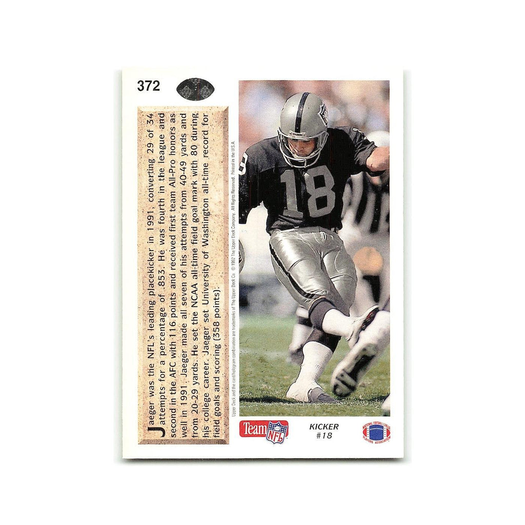 Jeff Jaeger 1992 Upper Deck #372 Los Angeles Raiders Football Card NM