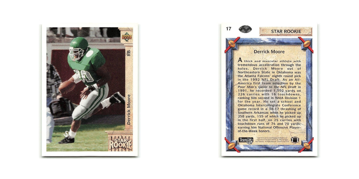 Derrick Moore Rookie 1992 Upper Deck #17 Atlanta Falcons Football Card NM