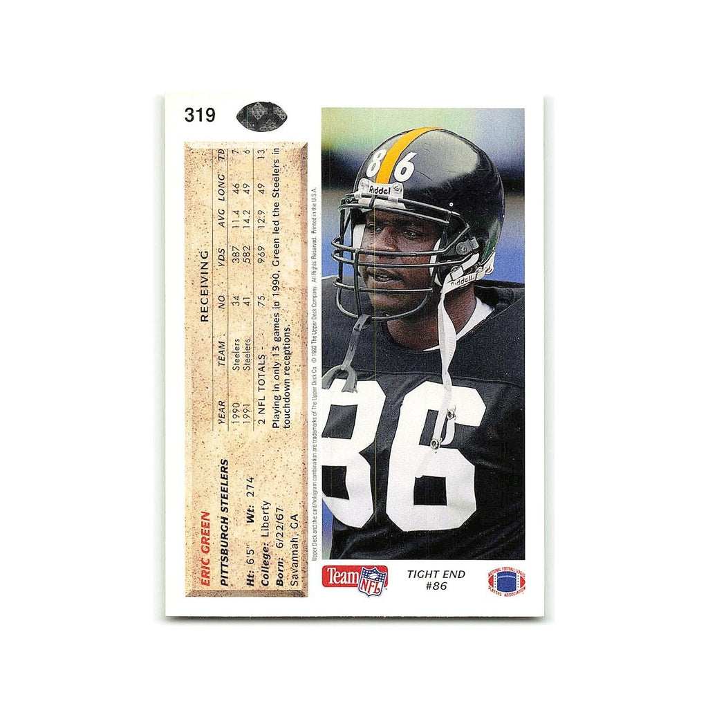 Eric Green 1992 Upper Deck #319 Pittsburgh Steelers Football Card NM