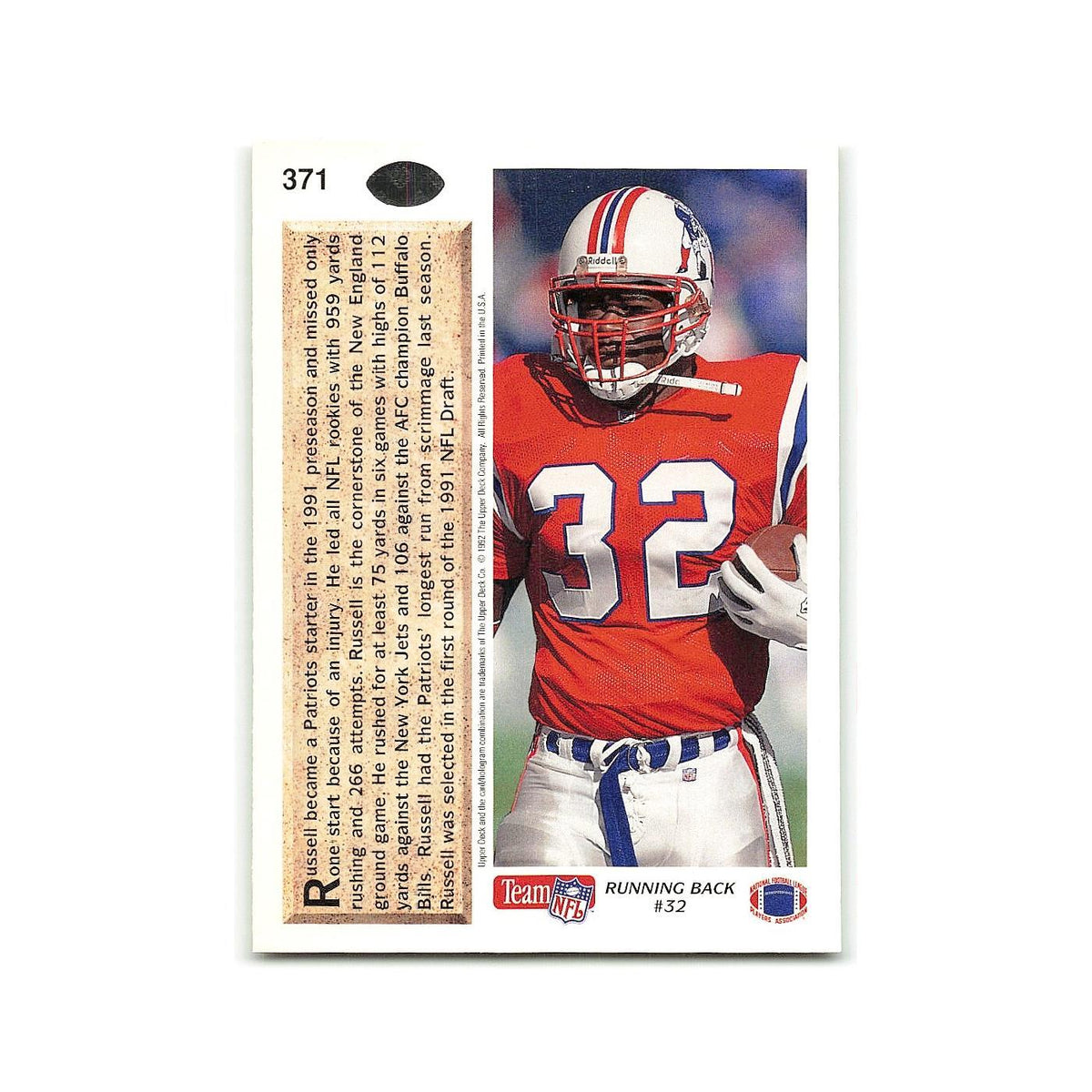 Leonard Russell 1992 Upper Deck #371 New England Patriots Football Card NM