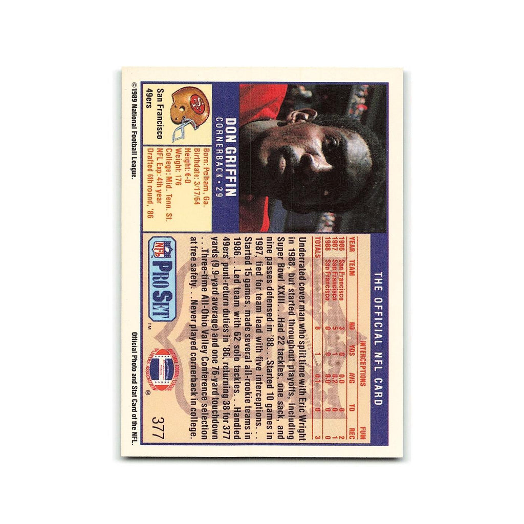 Don Griffin 1989 Pro Set #377 San Francisco 49ers Football Card NM