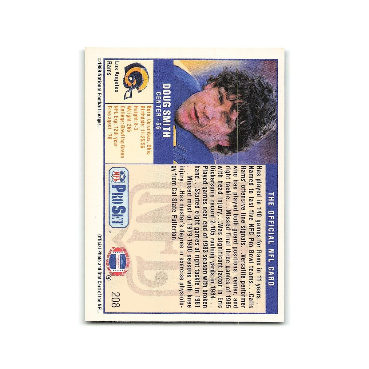Doug Smith 1989 Pro Set #208 Los Angeles Rams Football Card NM