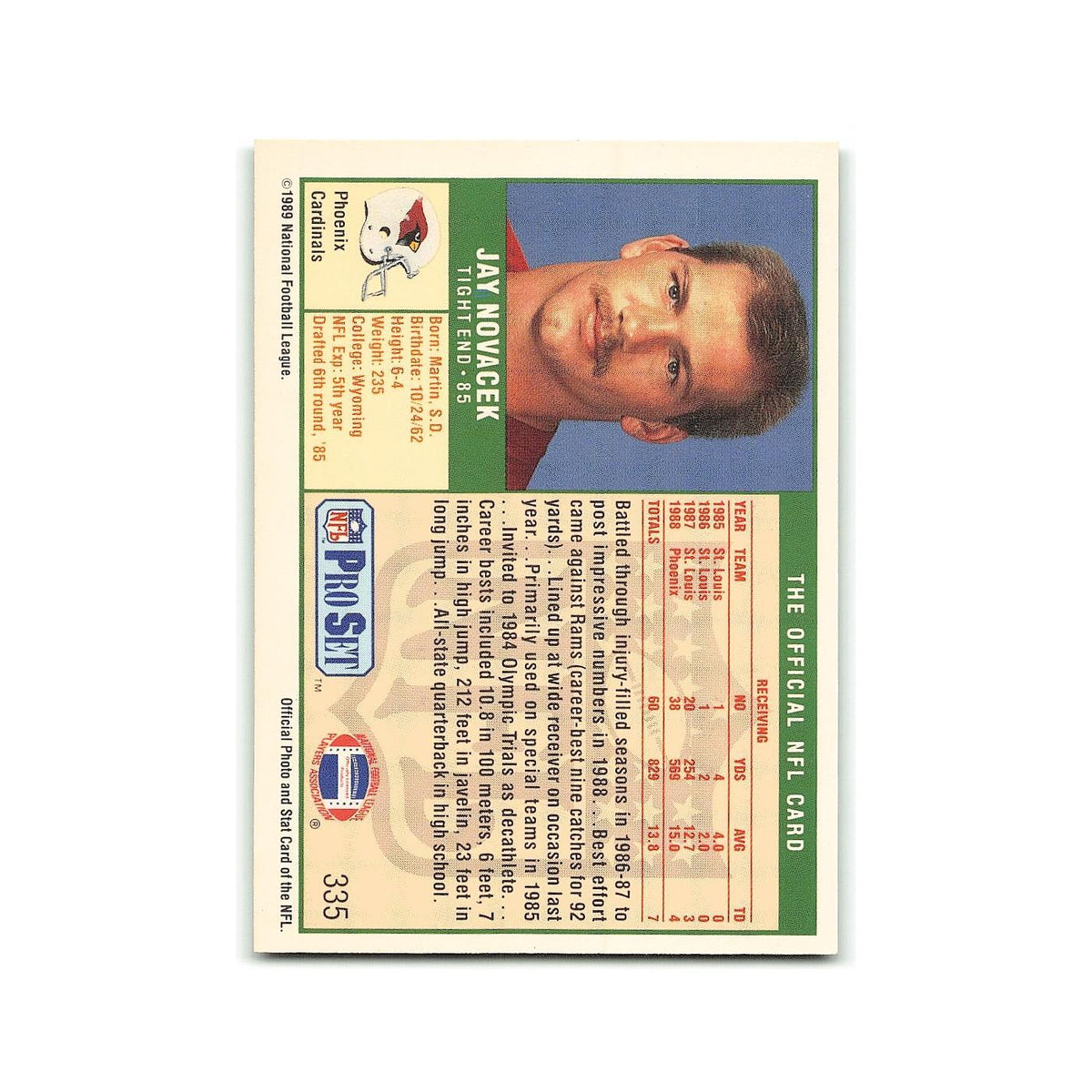 Jay Novacek 1989 Pro Set #335 Phoenix Cardinals Football Card NM