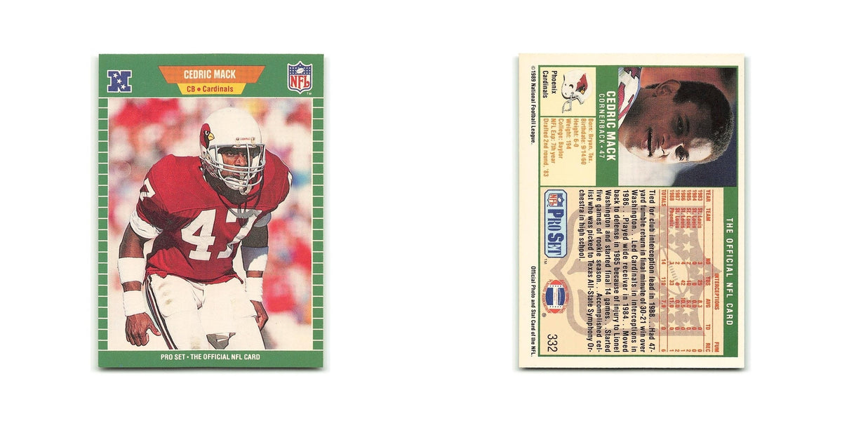 Cedric Mack 1989 Pro Set #332 Phoenix Cardinals Football Card NM