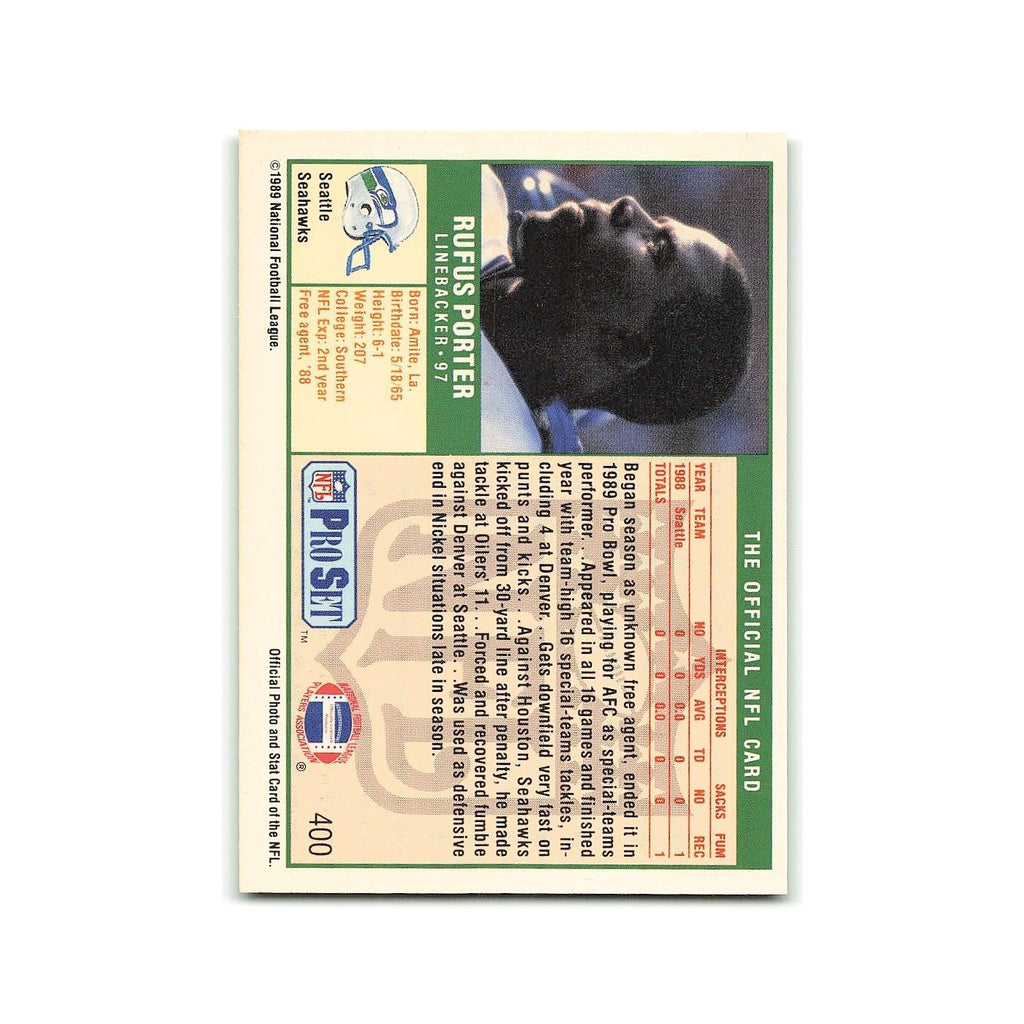 Rufus Porter Rookie 1989 Pro Set #400 Seattle Seahawks Football Card NM