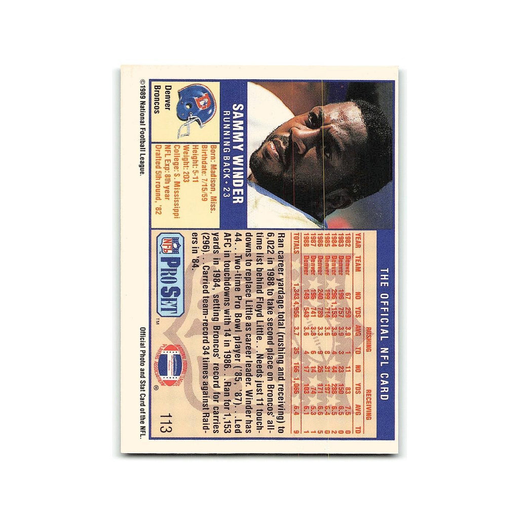 Sammy Winder 1989 Pro Set #113 Denver Broncos Football Card NM
