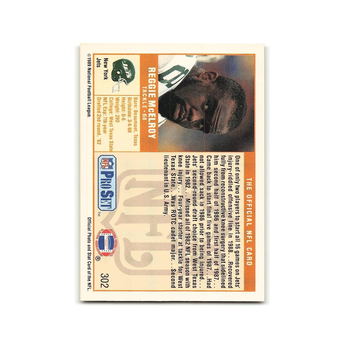 Reggie McElroy 1989 Pro Set #302 New York Jets Football Card NM