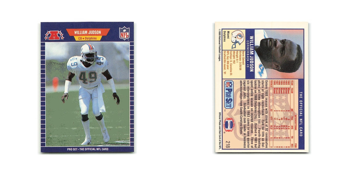William Judson 1989 Pro Set #218 Miami Dolphins Football Card NM