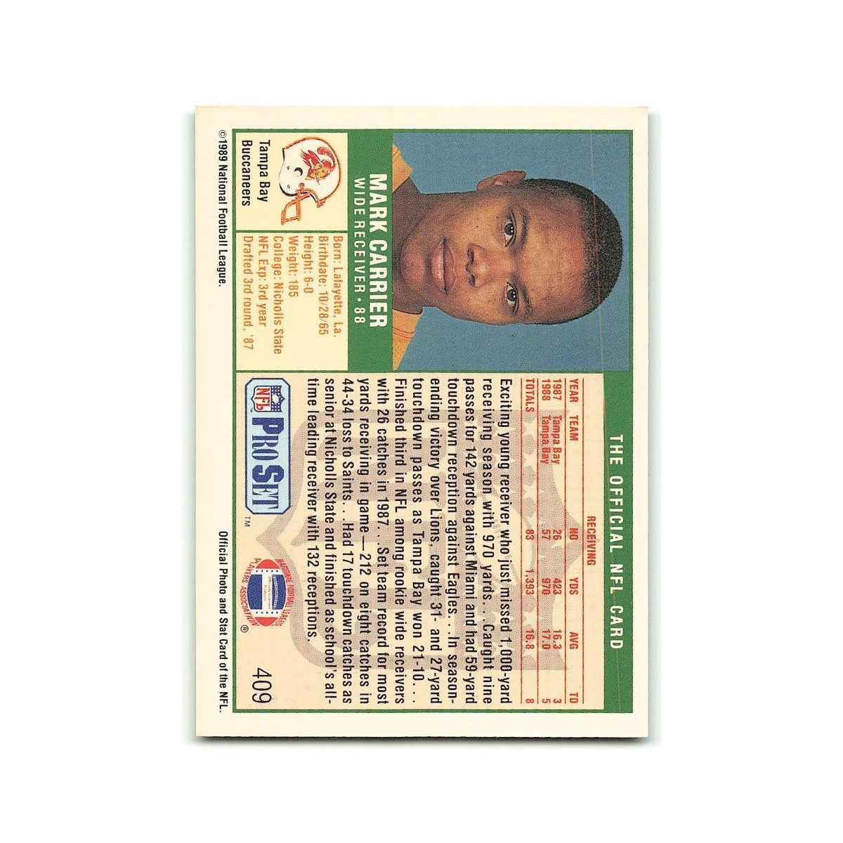 Mark Carrier 1989 Pro Set #409 Tampa Bay Buccaneers Football Card NM