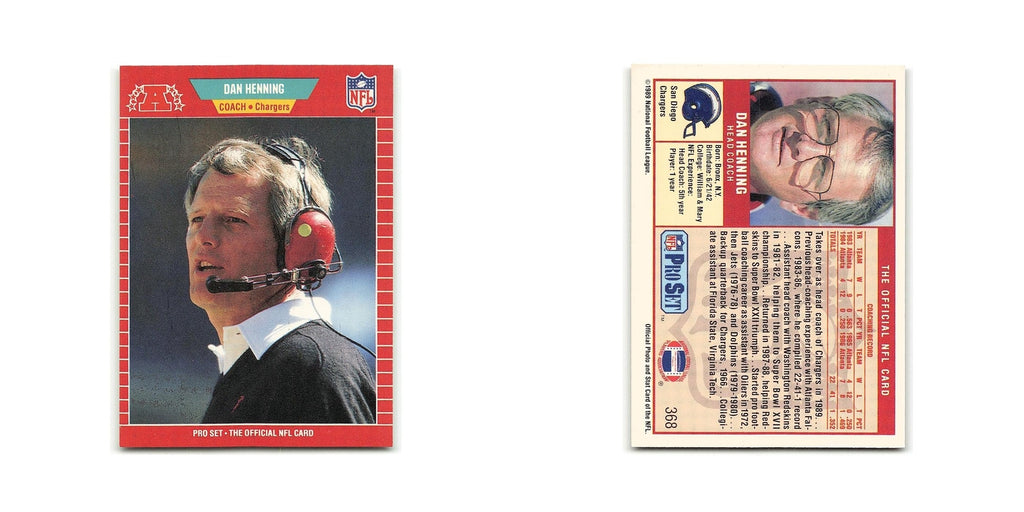 Dan Henning 1989 Pro Set #368 San Diego Chargers Football Card NM