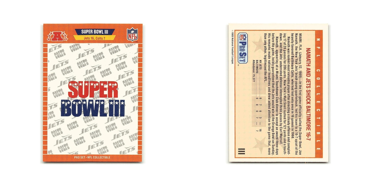 Super Bowl 1989 Pro Set #III New York Jets/Baltimore Colts Football Card NM