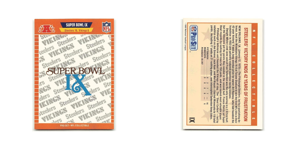 Super Bowl IX 1989 Pro Set #IX Pittsburgh Steelers/Minnesota Vikings NM