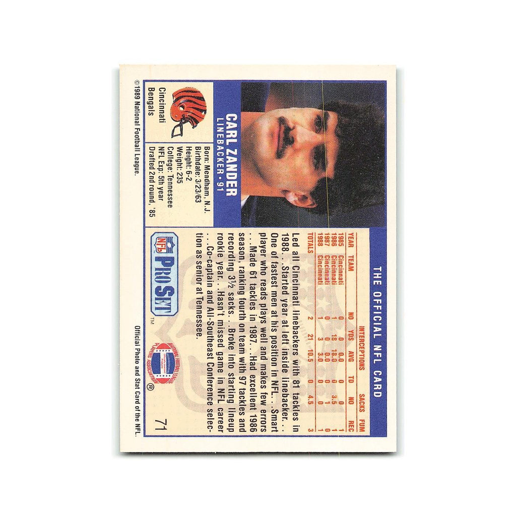 Carl Zander 1989 Pro Set #71 Cincinnati Bengals Football Card NM
