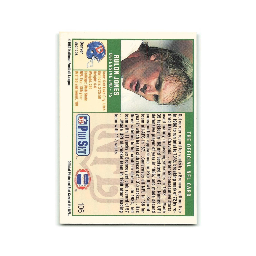 Rulon Jones 1989 Pro Set #106 Denver Broncos Football Card NM