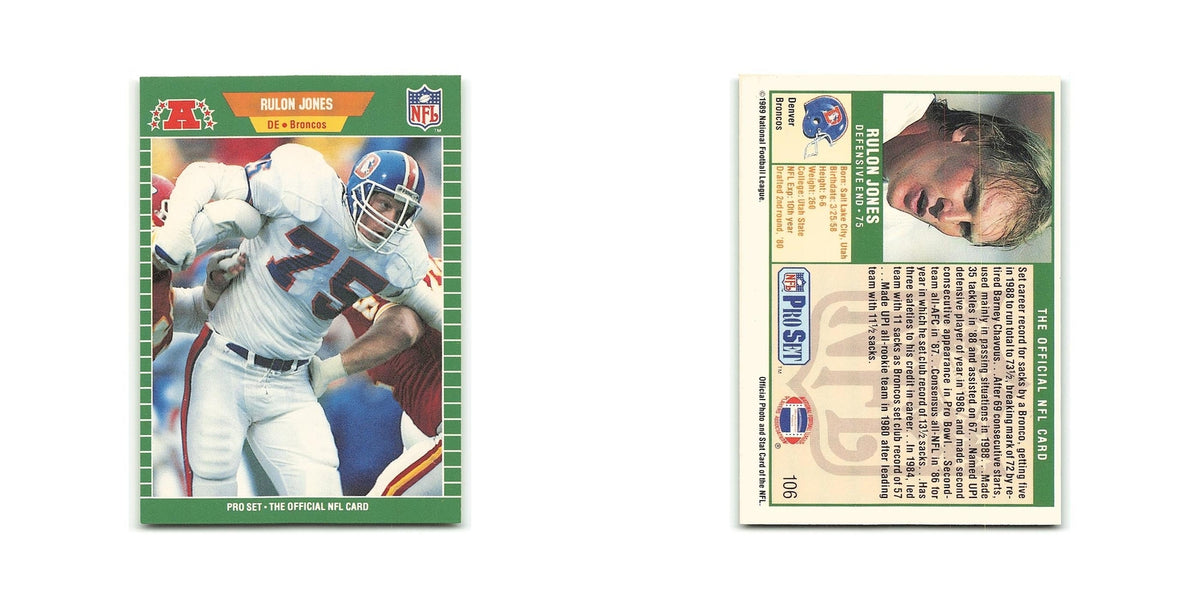 Rulon Jones 1989 Pro Set #106 Denver Broncos Football Card NM