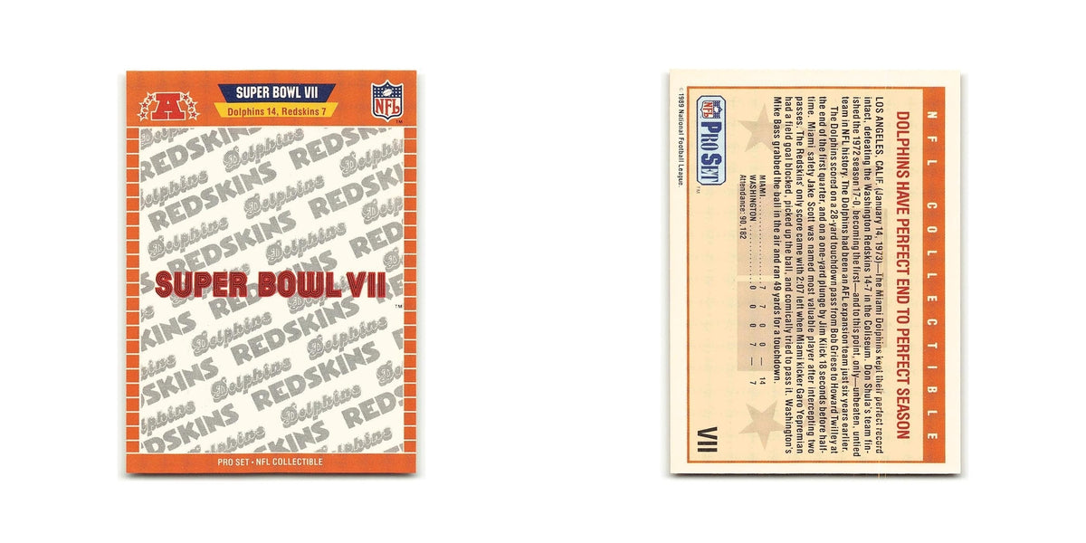 Super Bowl VII 1989 Pro Set #VII Miami Dolphins/Washington Redskins NM