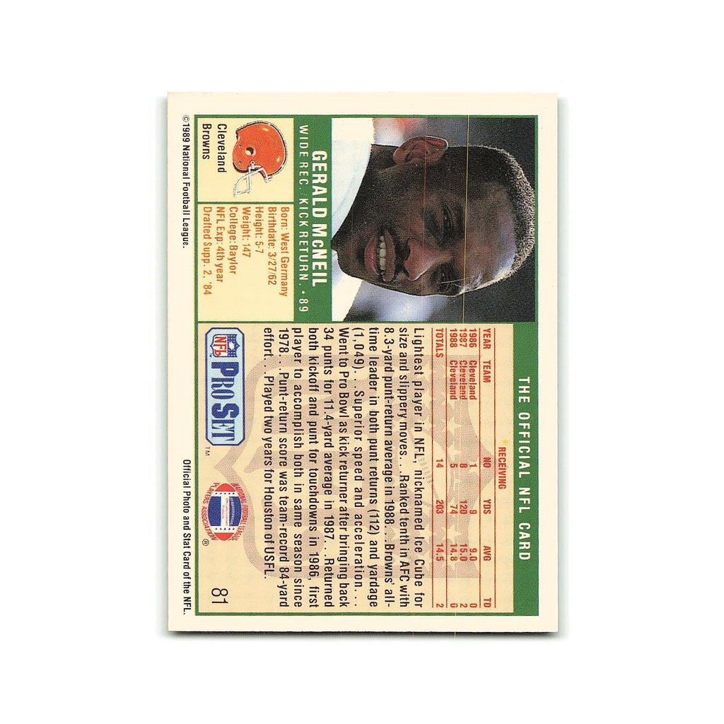 Gerald McNeil 1989 Pro Set #81 Cleveland Browns Football Card NM