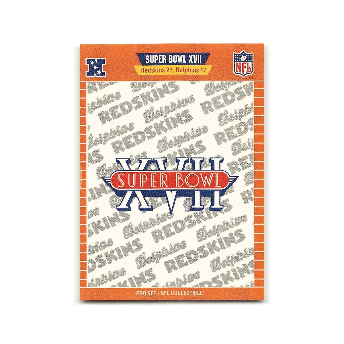 Super Bowl XVII 1989 Pro Set #XVII Washington Redskins/Miami Dolphins NM
