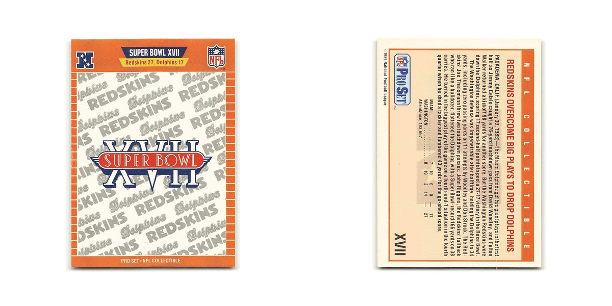 Super Bowl XVII 1989 Pro Set #XVII Washington Redskins/Miami Dolphins NM