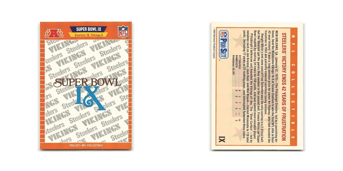 Super Bowl IX 1989 Pro Set #IX Pittsburgh Steelers/Minnesota Vikings NM