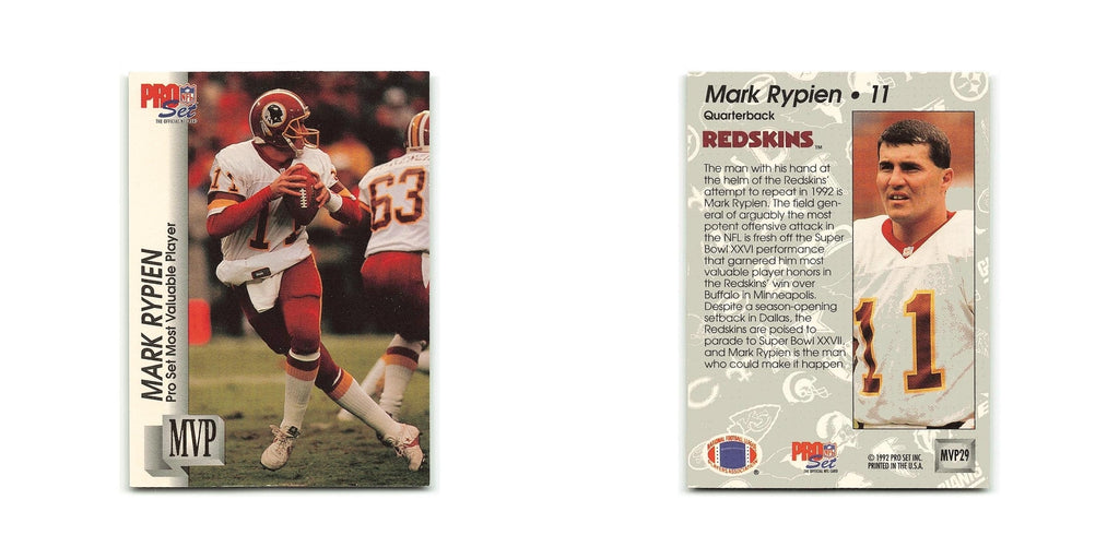 Mark Rypien 1992 Pro Set Gold MVPs #MVP29 Washington Redskins Football Card NM