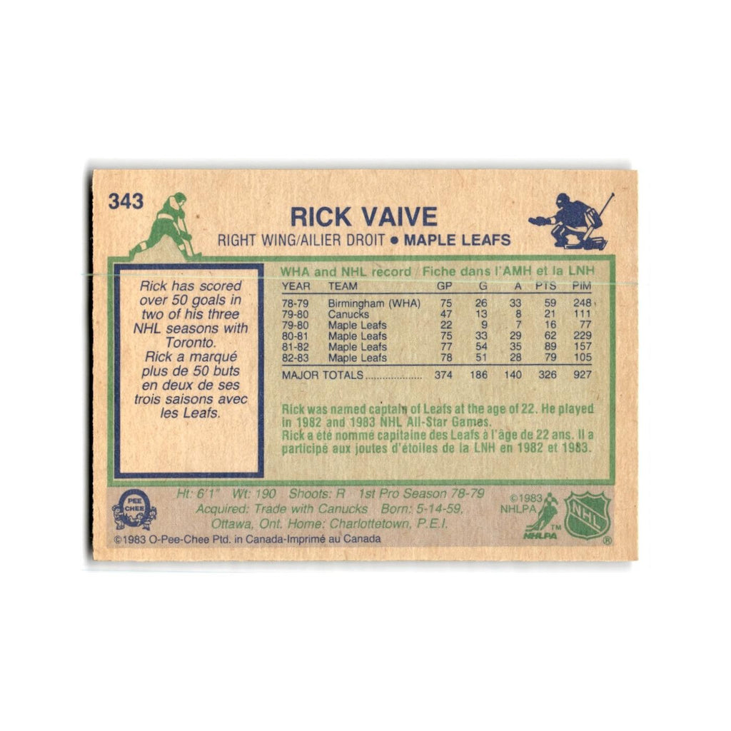 1983 O-Pee-Chee Rick Vaive Toronto Maple Leafs #343