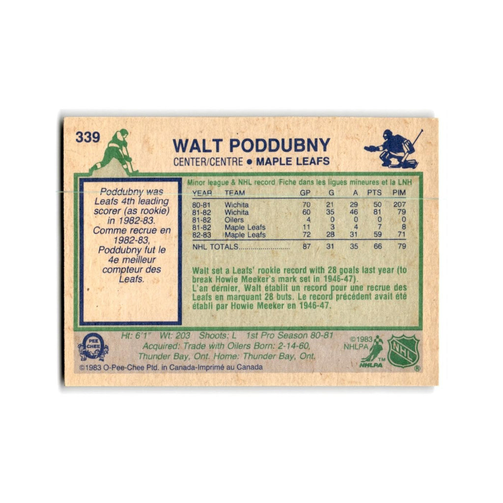 1983 O-Pee-Chee Walt Poddubny RC Toronto Maple Leafs #339