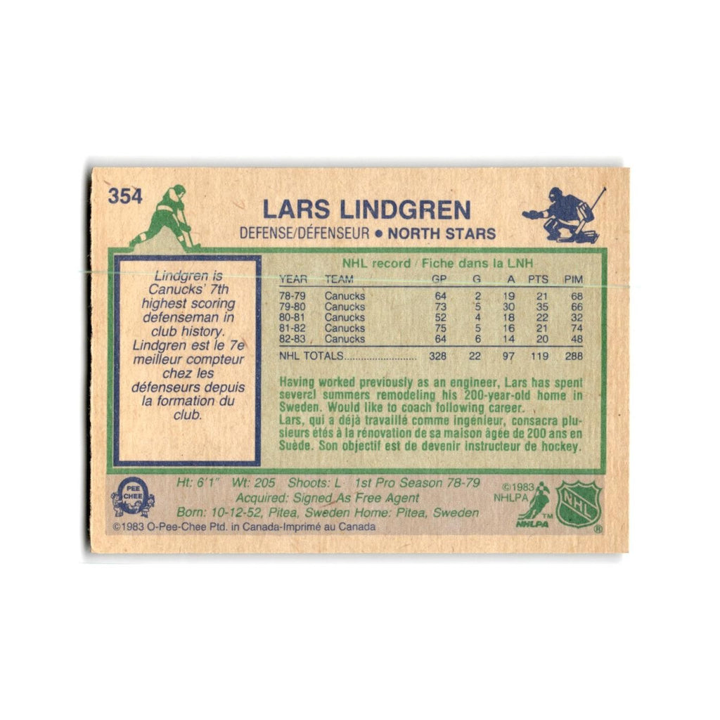1983 O-Pee-Chee Lars Lindgren Minnesota North Stars #354