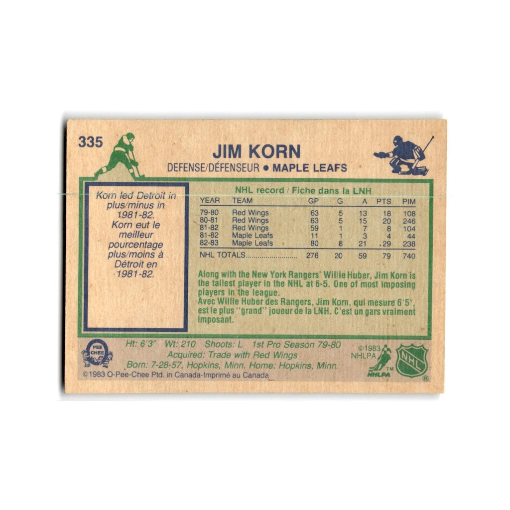 1983 O-Pee-Chee Jim Korn Toronto Maple Leafs #335
