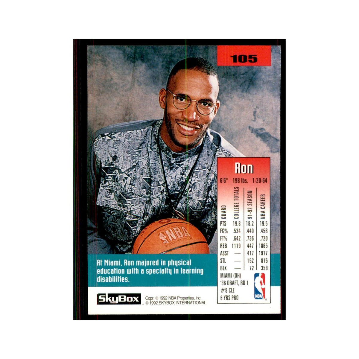 1992 SkyBox Ron Harper Basketball Cards #105